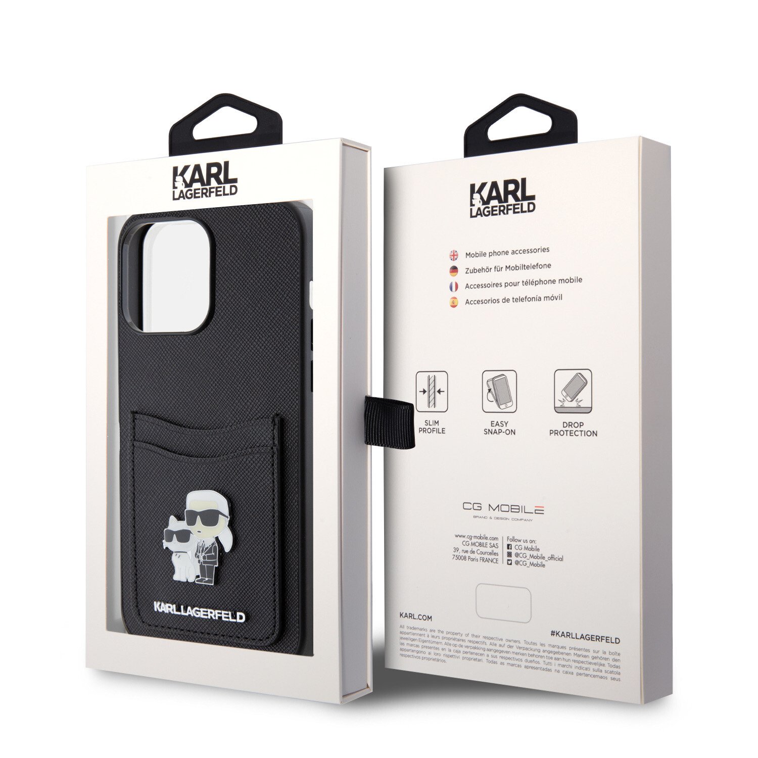 Husa Karl Lagerfeld PU Saffiano Card Slot Metal Karl and Choupette pentru iPhone 15 Pro Max Black thumb