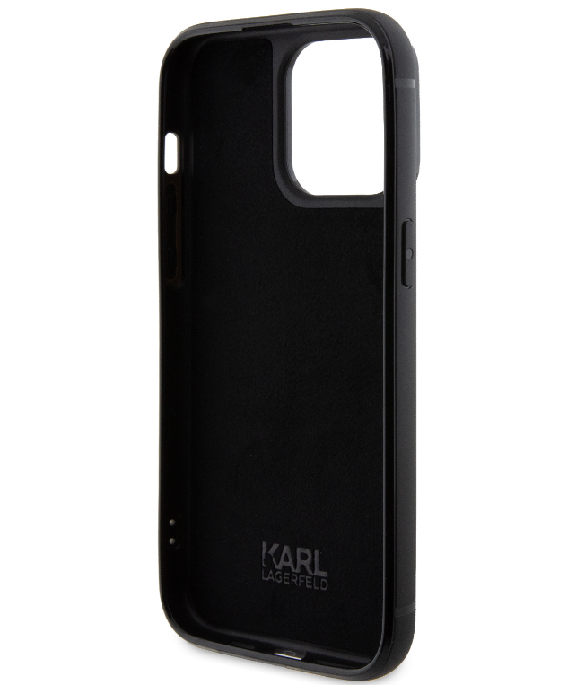 Husa Karl Lagerfeld Rhinestone Plate Metal Logo pentru iPhone 15 Pro Black thumb