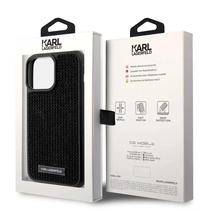 Husa Karl Lagerfeld Rhinestone Plate Metal Logo pentru iPhone 15 Pro Black thumb