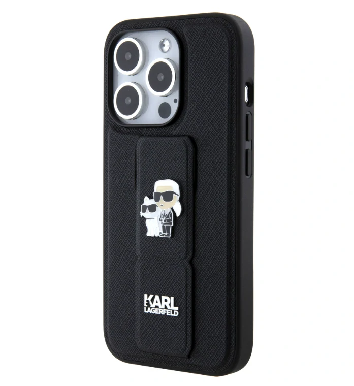 Husa Karl Lagerfeld Saffiano Grip Stand Metal Logo pentru  iPhone 15 Pro Max Black thumb