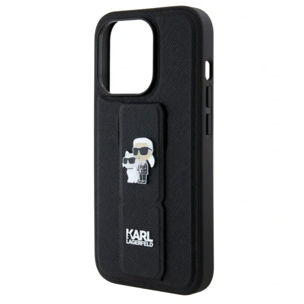 Husa Karl Lagerfeld Saffiano Grip Stand Metal Logo pentru  iPhone 15 Pro Max Black