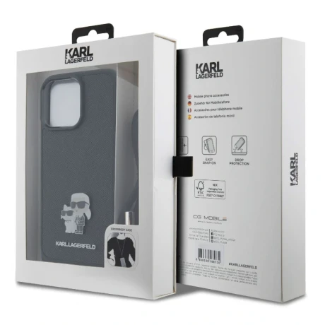 Husa Karl Lagerfeld Saffiano Nylon Crossbody Metal Karl and Choupette pentru iPhone 15 Black