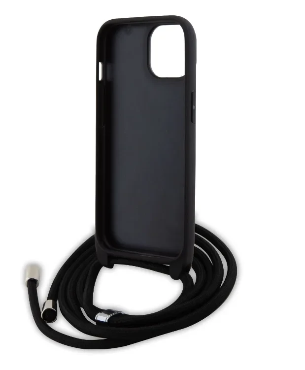 Husa Karl Lagerfeld Saffiano Nylon Crossbody Metal Karl and Choupette pentru iPhone 15 Black