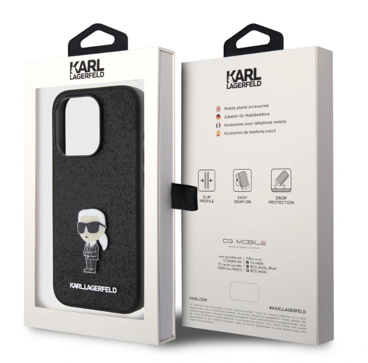 Husa Karl Lagerfeld Fixed Glitter Metal Ikonik pentru iPhone 15 Pro Black thumb