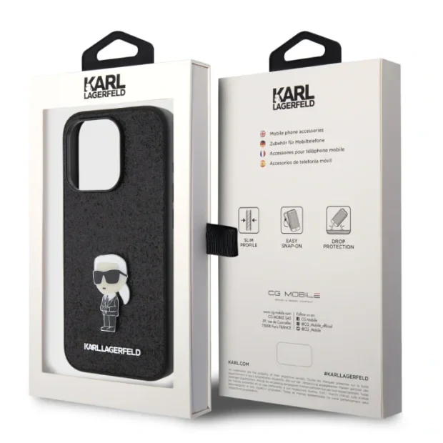 Husa Karl Lagerfeld Fixed Glitter Metal Ikonik pentru iPhone 15 Pro Black
