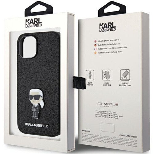 Husa Karl Lagerfeld Fixed Glitter Metal Ikonik pentru iPhone 15 Black thumb