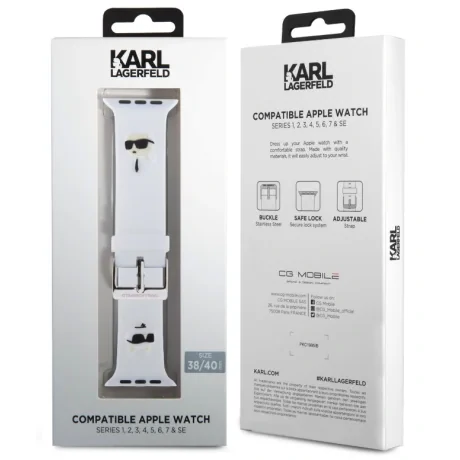Curea de ceas Karl Lagerfeld Karl and Choupette Head NFT pentru Apple Watch 38/40 White