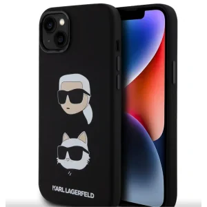 Husa Karl Lagerfeld Liquid Silicone Karl and Choupette Heads pentru iPhone 15 Plus Black