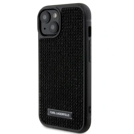 Husa Karl Lagerfeld Rhinestone Plate Metal Logo pentru iPhone 15 Black