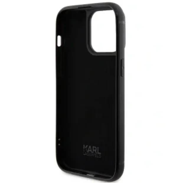 Husa Karl Lagerfeld Rhinestone Plate Metal Logo pentru iPhone 15 Black
