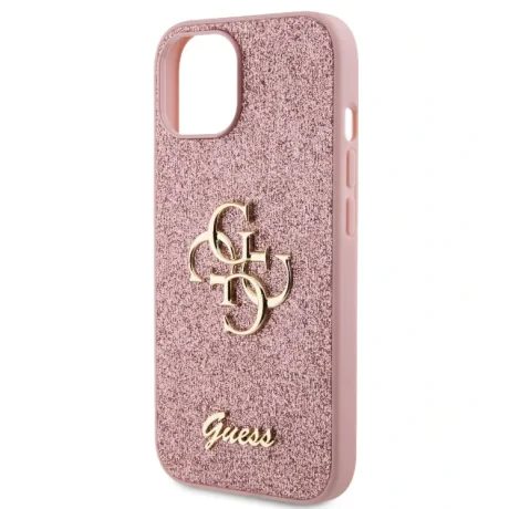 Husa Guess PU Fixed Glitter 4G Metal Logo pentru iPhone 13 Pink