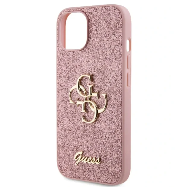 Husa Guess PU Fixed Glitter 4G Metal Logo pentru iPhone 13 Pink