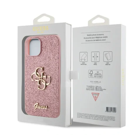 Husa Guess PU Fixed Glitter 4G Metal Logo pentru iPhone 13 Pink