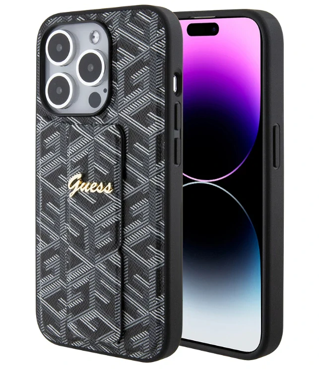 Husa Guess PU Grip Stand G Cube pentru iPhone 15 Pro Black thumb