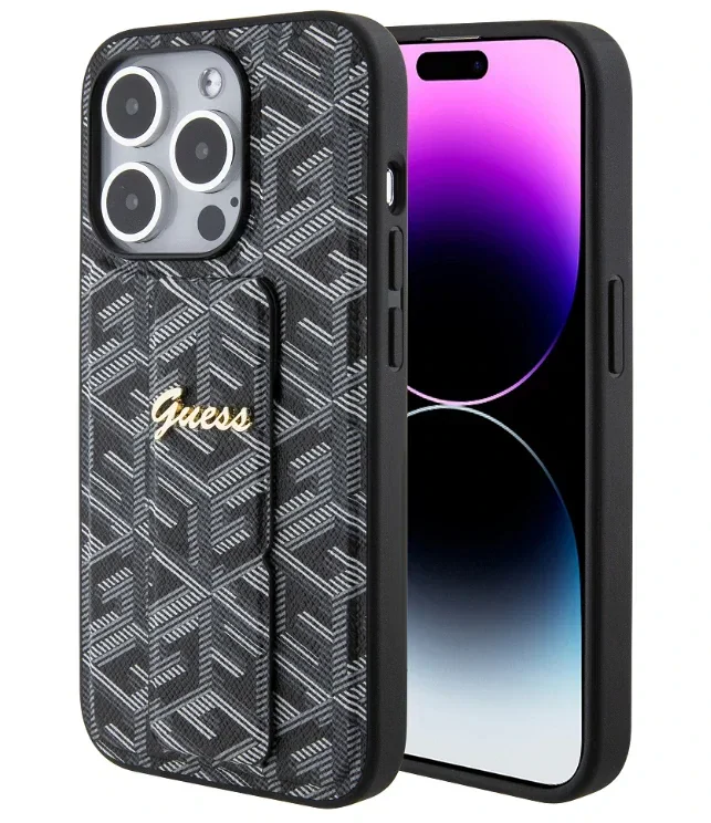 Husa Guess PU Grip Stand G Cube pentru iPhone 15 Pro Black