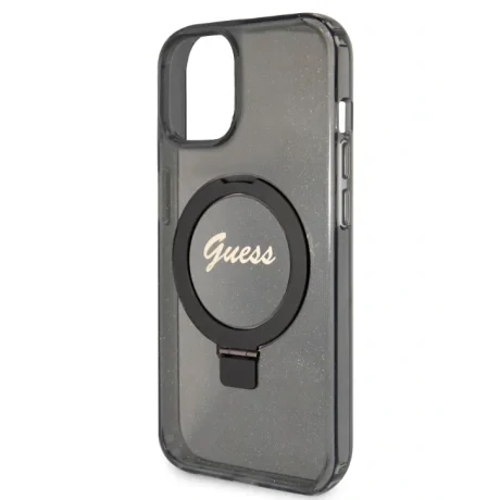 Husa Guess IML Ring Stand Glitter MagSafe pentru iPhone 15 Black