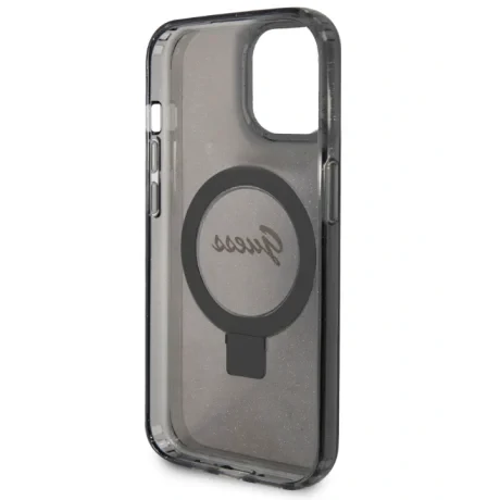 Husa Guess IML Ring Stand Glitter MagSafe pentru iPhone 15 Black