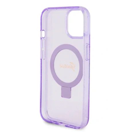Husa Guess IML Ring Stand Glitter MagSafe pentru iPhone 15 Mov