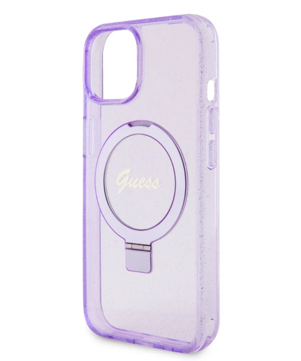 Husa Guess IML Ring Stand Glitter MagSafe pentru iPhone 15 Mov thumb