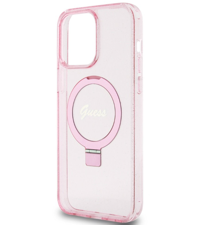 Husa Guess IML Ring Stand Glitter MagSafe pentru iPhone 15 Pro Max Pink thumb