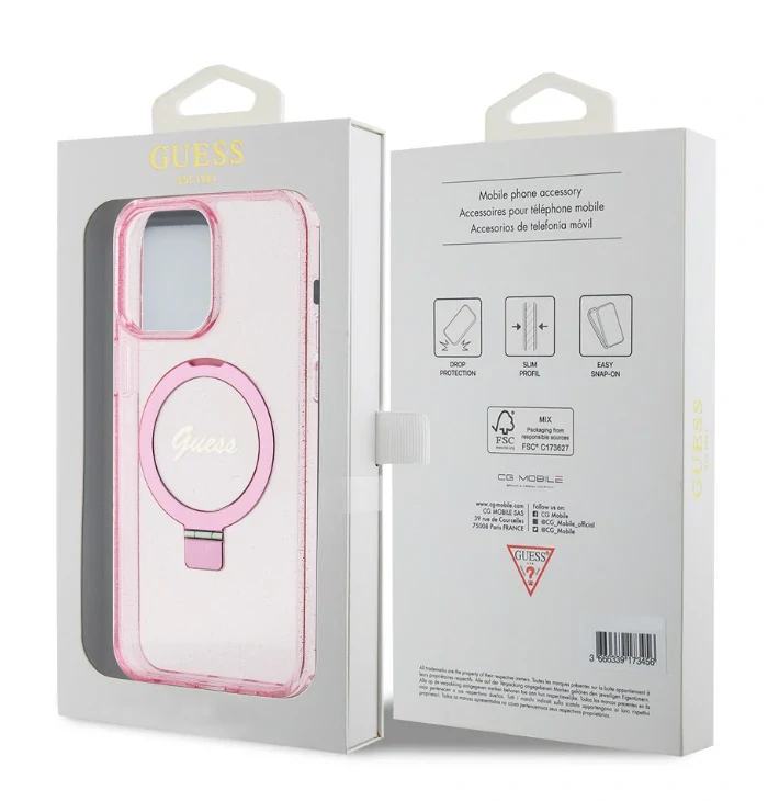 Husa Guess IML Ring Stand Glitter MagSafe pentru iPhone 15 Pro Max Pink thumb