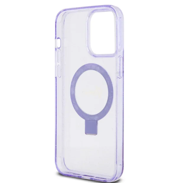 Husa Guess IML Ring Stand Glitter MagSafe pentru iPhone 15 Pro Max Purple