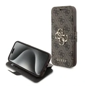 Husa Guess PU 4G Metal Logo Book pentru iPhone 15 Pro Max Brown