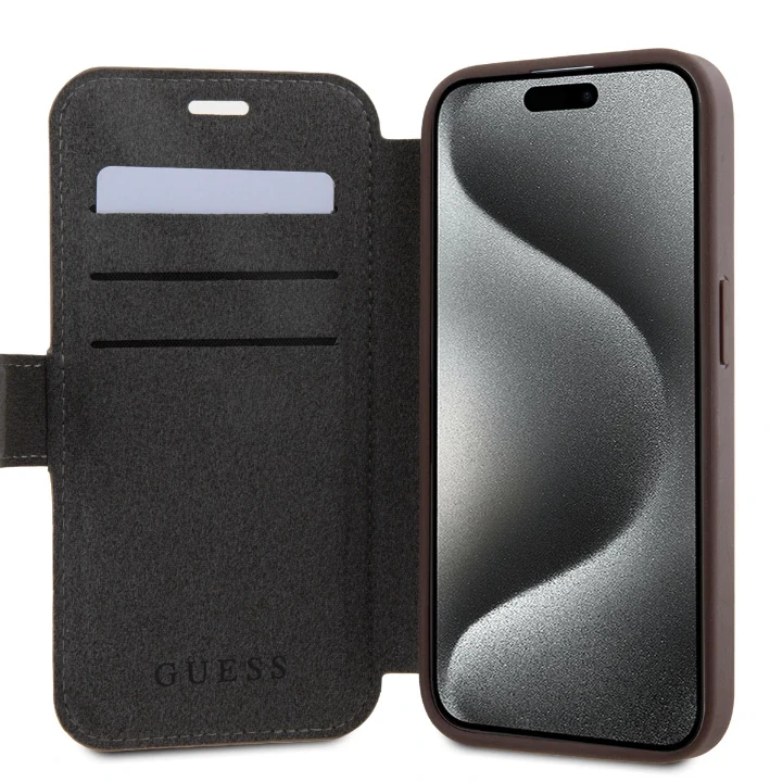 Husa Guess PU 4G Metal Logo Book pentru iPhone 15 Pro Max Brown thumb