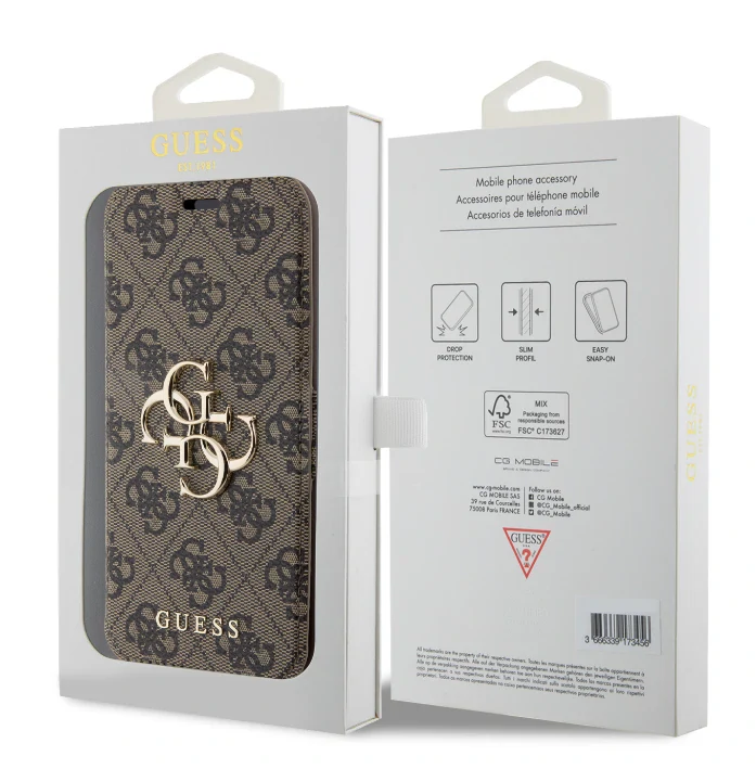 Husa Guess PU 4G Metal Logo Book pentru iPhone 15 Pro Max Brown thumb