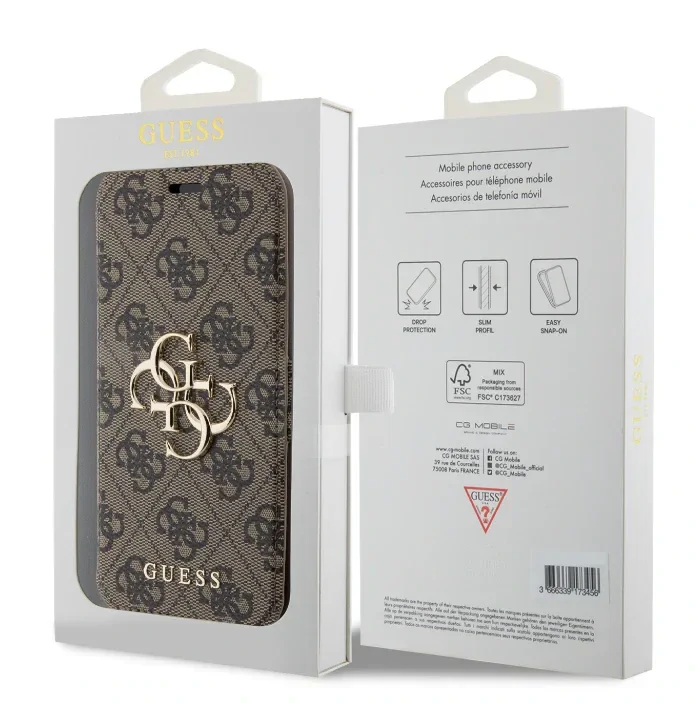 Husa Guess PU 4G Metal Logo Book pentru iPhone 15 Pro Max Brown