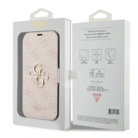 Husa Book Guess PU 4G Metal Logo Book pentru iPhone 15 Pro Max Pink