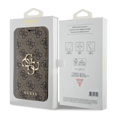 Husa Guess PU 4G Metal Logo Book Pouzdro pro iPhone 15 Pro Brown