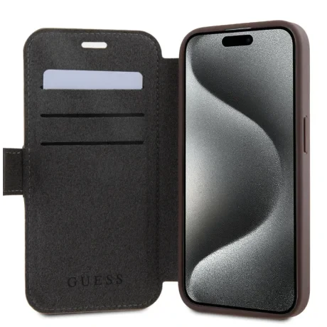 Husa Guess PU 4G Metal Logo Book Pouzdro pro iPhone 15 Pro Brown