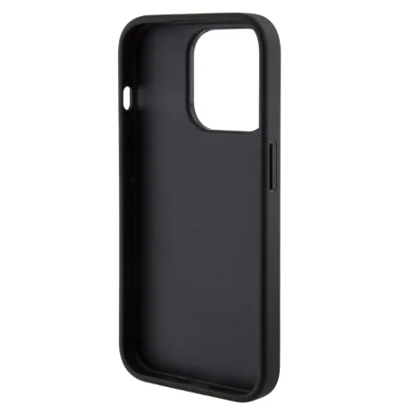 Husa Guess PU Grip Stand 4G Strass Triangle Metal Logo pentru iPhone 15 Black