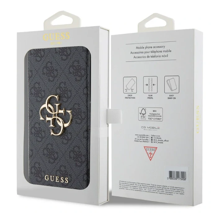 Husa Guess PU Leather 4G Metal Logo Book Pouzdro pro iPhone 15 Plus Grey thumb