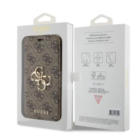 Husa Guess PU 4G Metal Logo Book pentru iPhone 15 Brown