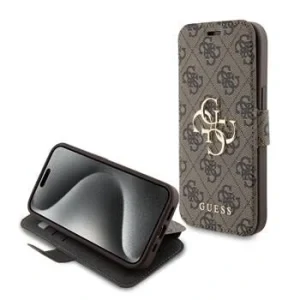 Husa Guess PU 4G Metal Logo Book pentru iPhone 15 Brown