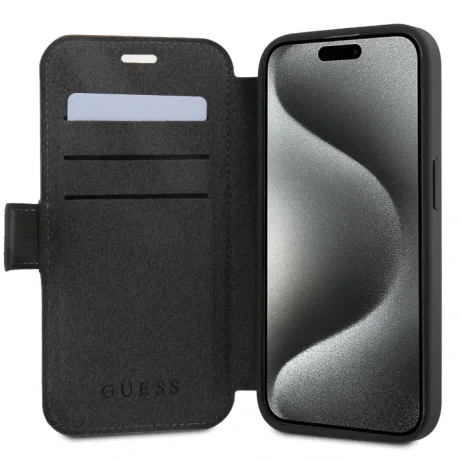 Husa Guess PU 4G Metal Logo Book pentru iPhone 15 Pro Gri