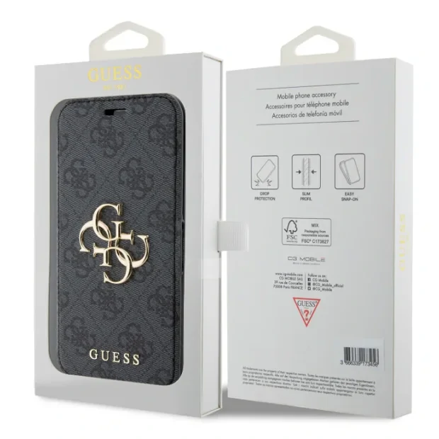 Husa Guess PU 4G Metal Logo Book pentru iPhone 15 Pro Grey