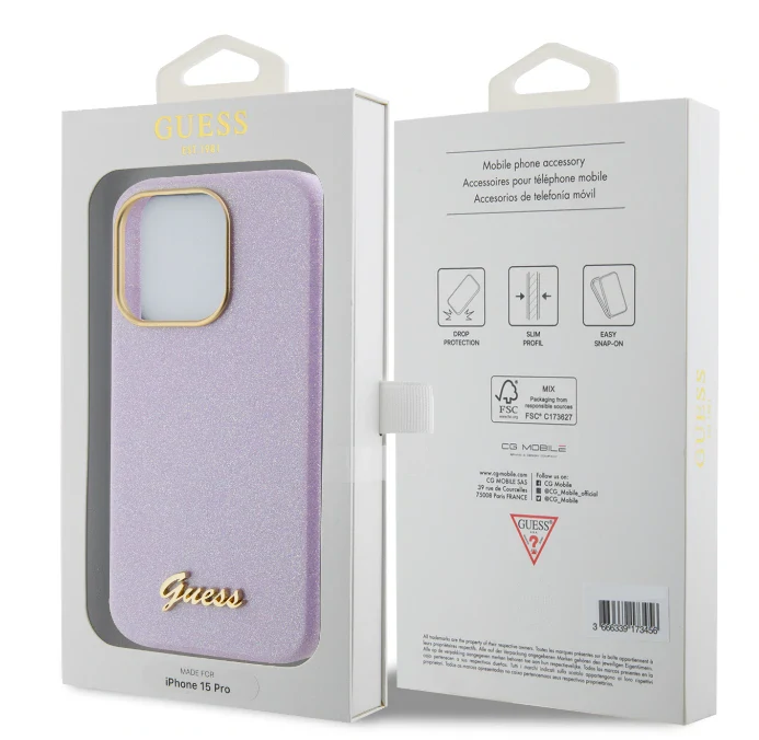 Husa Guess PU Glitter Full Wrapped pentru iPhone 15 Pro Lilac thumb