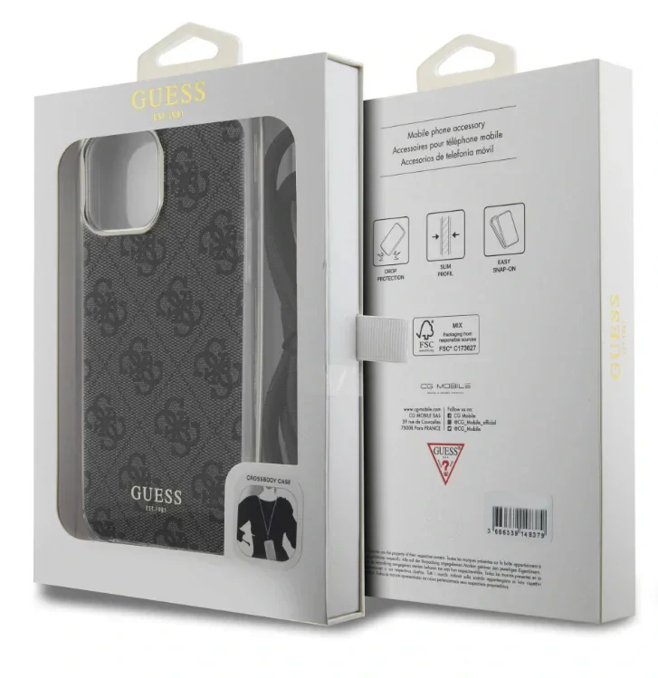 Husa Guess IML 4G Printed Crossbody pentru  iPhone 15 Black