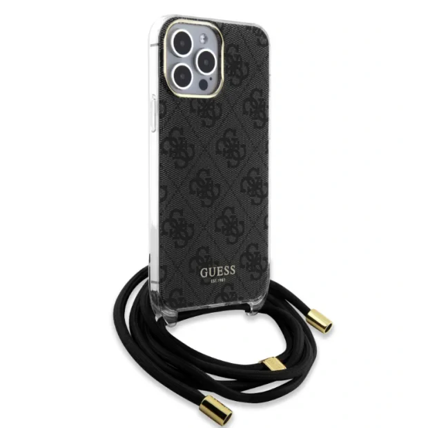 Husa Guess IML 4G Printed Crossbody pentru iPhone 15 Pro Black