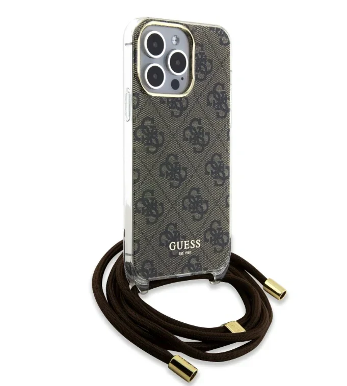 Husa Guess IML 4G Printed Crossbody pentru  iPhone 15 Pro Max Brown