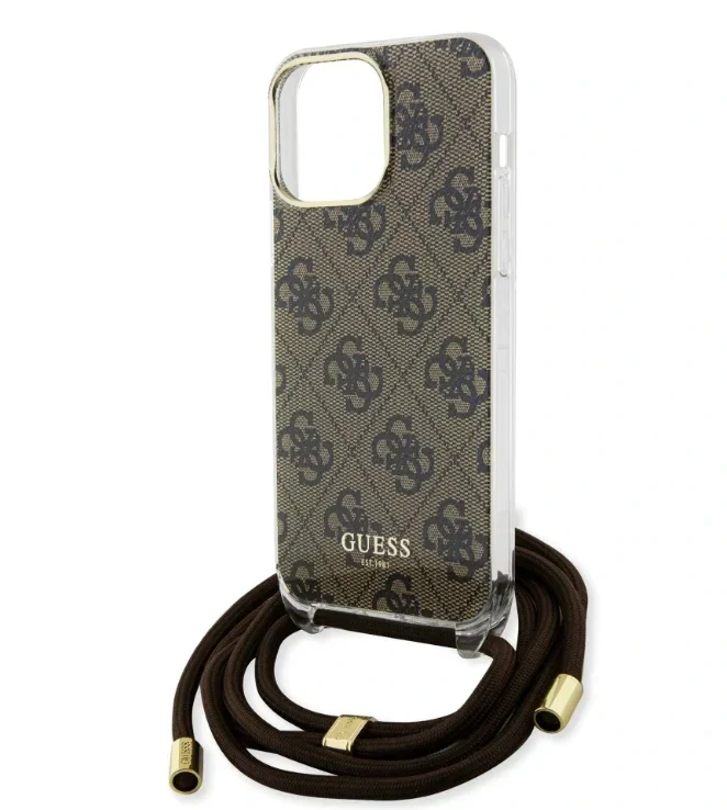 Husa Guess IML 4G Printed Crossbody pentru  iPhone 15 Pro Max Brown