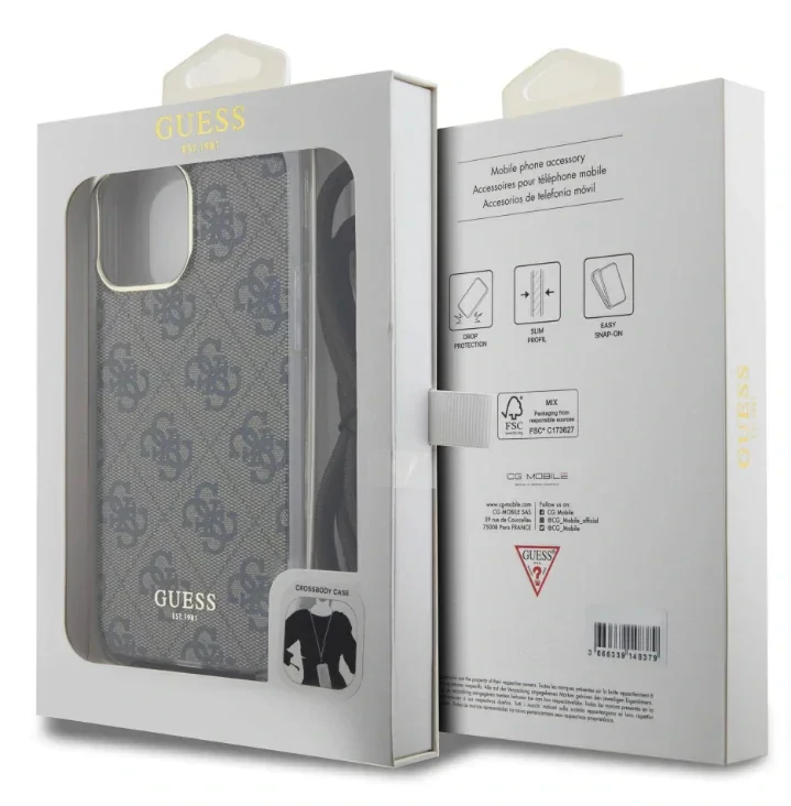 Husa Guess IML 4G Printed Crossbody pentru  iPhone 15 Pro Max Brown