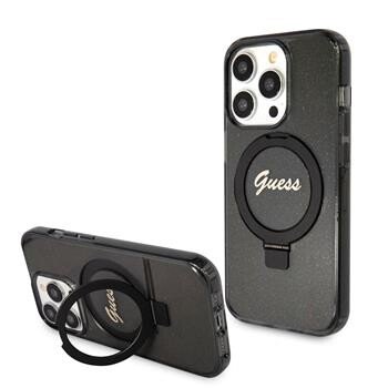 Husa Guess IML Ring Stand Glitter MagSafe pentru iPhone 15 Pro Max Black thumb