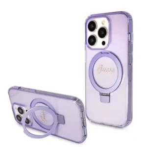 Husa Guess IML Ring Stand Glitter MagSafe pentru iPhone 15 Pro Purple