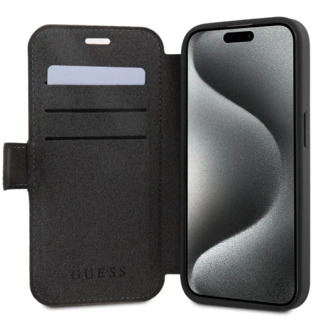 Husa Guess PU 4G Metal Logo Book pentru iPhone 15 Grey