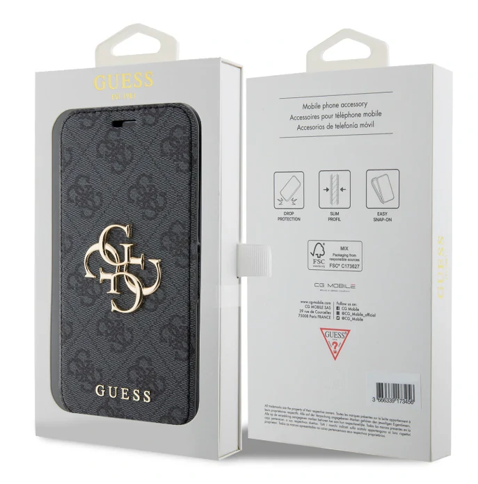 Husa Book Guess PU 4G Metal Logo pentru Phone 15 Pro Max Grey thumb