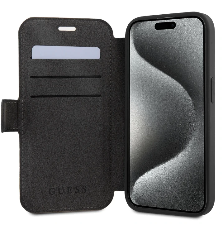 Husa Book Guess PU 4G Metal Logo pentru Phone 15 Pro Max Grey thumb